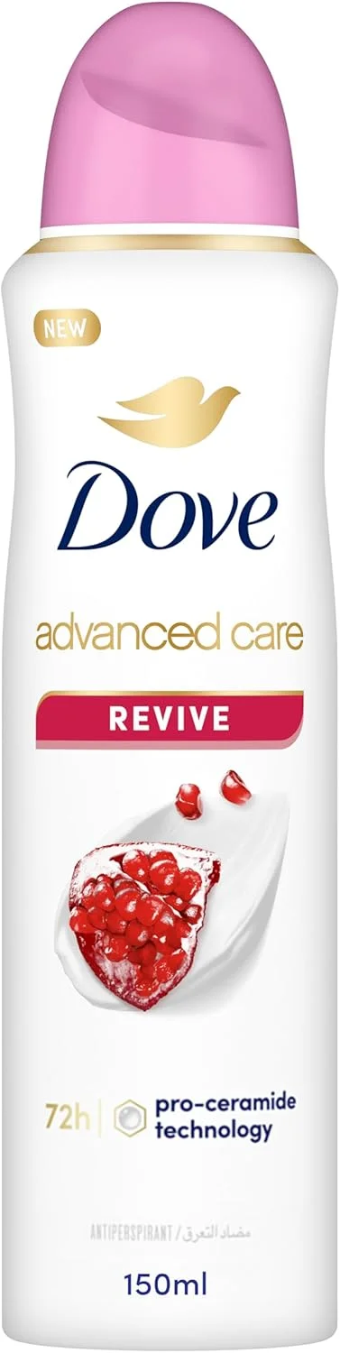 اسپری ضد تعریق زنانه داو مدل Advanced Care Revive، محافظت 72 ساعته در برابر تعریق و بو و مرطوب کننده با فناوری Pro-Ceramide، حجم 150 میلی لیتر