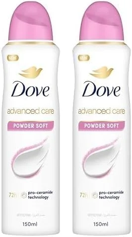اسپری ضد تعریق زنانه داو Advanced Care، پودر نرم، محافظت 72 ساعته در برابر تعریق و بو و مرطوب کننده با فناوری Pro-Ceramide، 150 میلی لیتر (بسته 2 عددی)