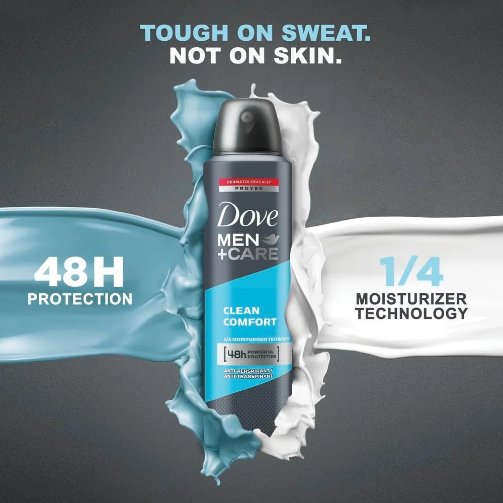 دئودورانت ضد تعریق مردانه داو من+کر، با محافظت قدرتمند 48 ساعته، Clean comfort، با فناوری ¼ مرطوب کننده، 150 میلی لیتر