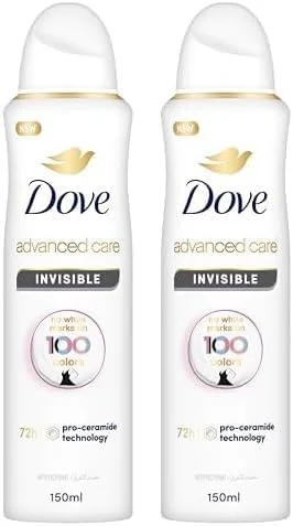 اسپری ضد تعریق زنانه داو Advanced Care، نامرئی، بدون ایجاد لک سفید روی 100 رنگ، 150 میلی لیتر (بسته 2 عددی)