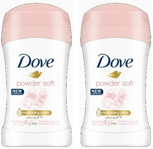 استیک ضد تعریق داو، محافظت 48 ساعته، پودری نرم، بدون الکل با کرم مرطوب کننده ¼، 40 گرم (بسته 2 عددی)