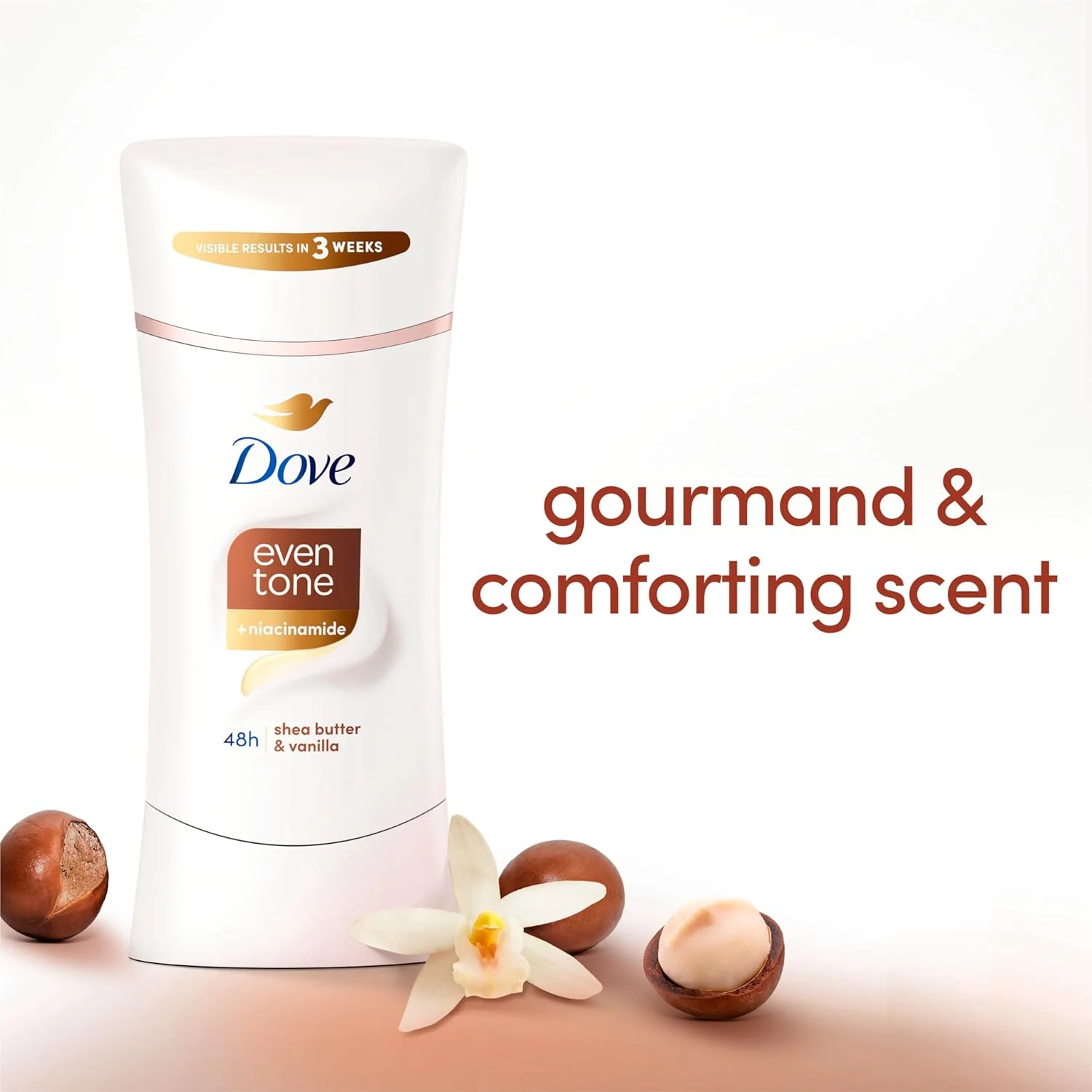 استیک ضد تعریق داو با رایحه شی باتر و وانیل، بسته 3 عددی، محافظت 48 ساعته در برابر بو و تعریق و ترمیم پوست، حاوی نیاسینامید و نتایج قابل مشاهده در 3 هفته، 74 گرم