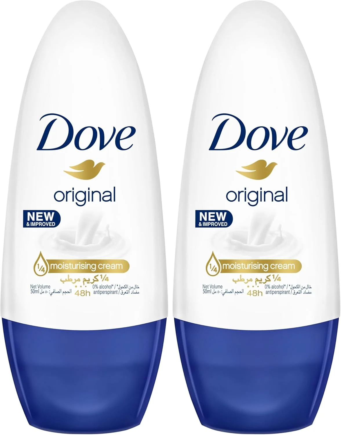 دئودورانت ضد تعریق رولی زنانه داو، محافظت طراوت بخش 48 ساعته، اورجینال، بدون الکل، 50 میلی لیتر (بسته 2 عددی)