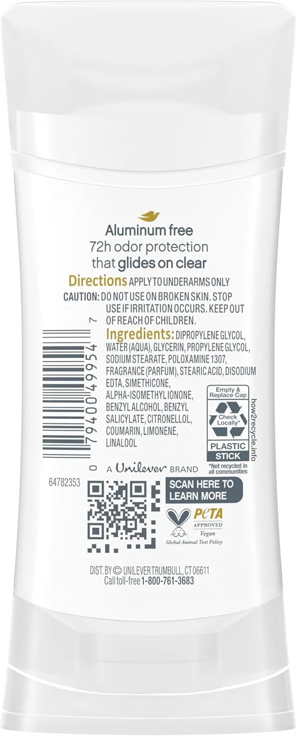 استیک دئودورانت بدون آلومینیوم داو با رایحه گل پنبه و چوب صندل، بسته 3 عددی، محافظت 48 ساعته در برابر بو، 74 گرم