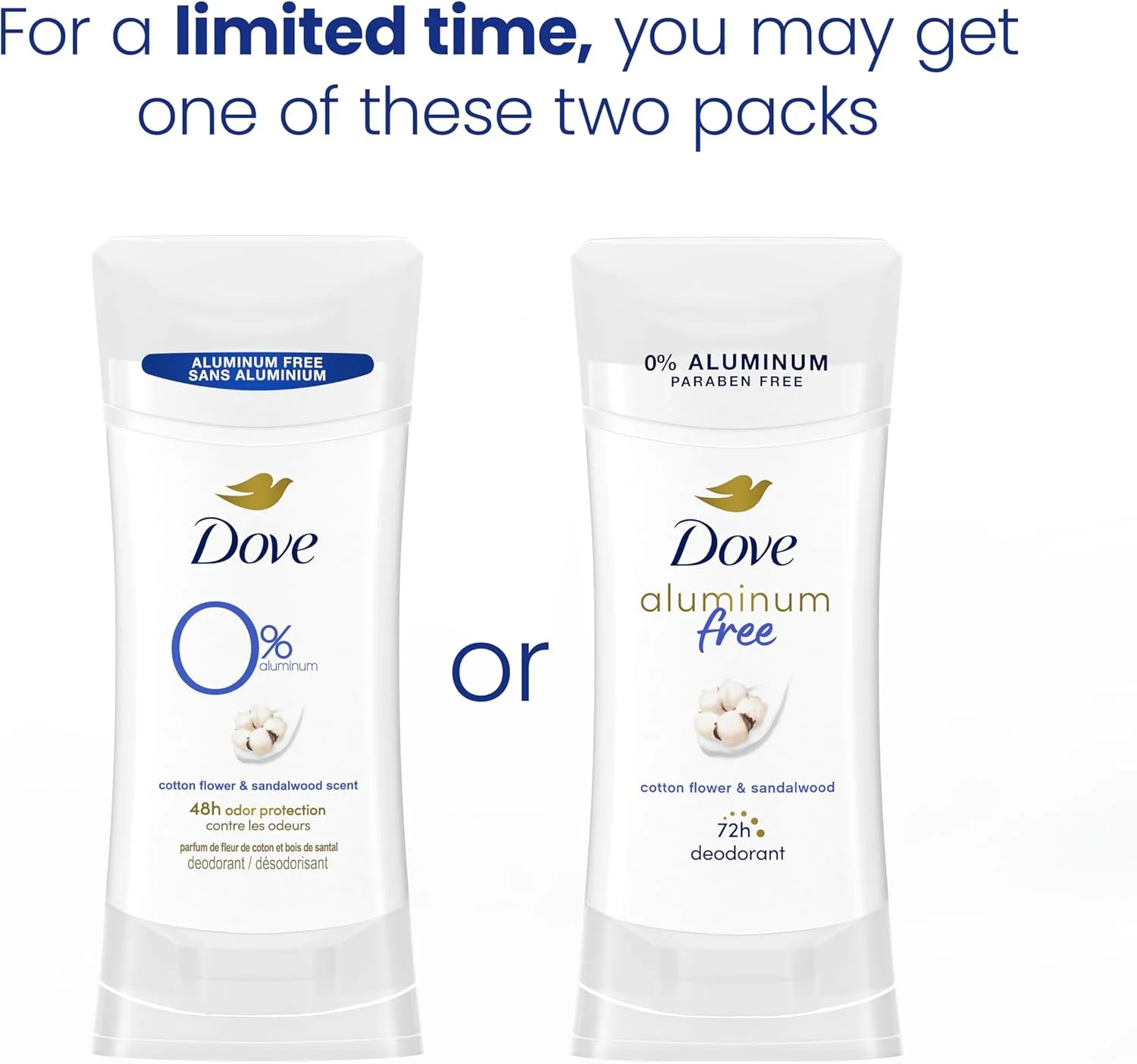 استیک دئودورانت بدون آلومینیوم داو با رایحه گل پنبه و چوب صندل، بسته 3 عددی، محافظت 48 ساعته در برابر بو، 74 گرم