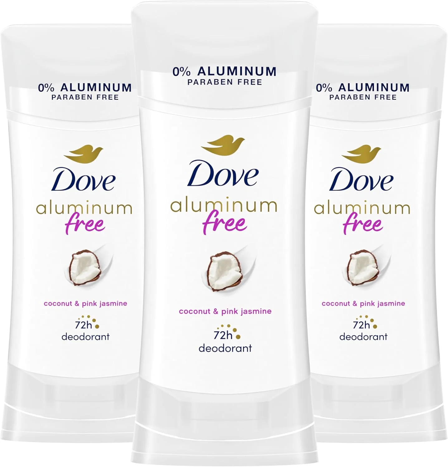 دئودورانت بدون آلومینیوم داو برای زنان، محافظت 24 ساعته در برابر بو، نارگیل و یاس صورتی، سفید، 76 گرم (بسته 3 عددی)