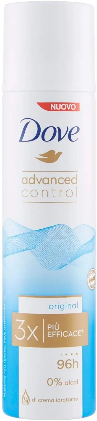 اسپری ضد تعریق Dove Advanced Control Original، محافظت تا 96 ساعت برای پوست خشک، حاوی 1/4 مرطوب کننده، ضد تعریق، بدون الکل، دئودورانت برای آقایان و بانوان، 150 میلی لیتر