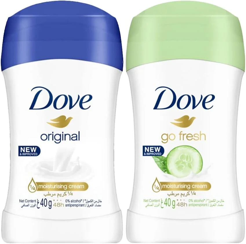 استیک ضد تعریق زنانه داو، اورجینال، 40 گرم + استیک ضد تعریق زنانه داو گو فرش، خیار و چای سبز، 40 گرم