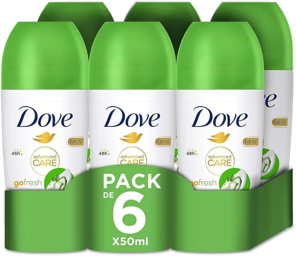 دئودورانت رولی ضد تعریق داو مدل خیار فرش، بسته 6 عددی، با فناوری رطوبت رسانی سه گانه، محافظت 48 ساعته، 50 میلی لیتر