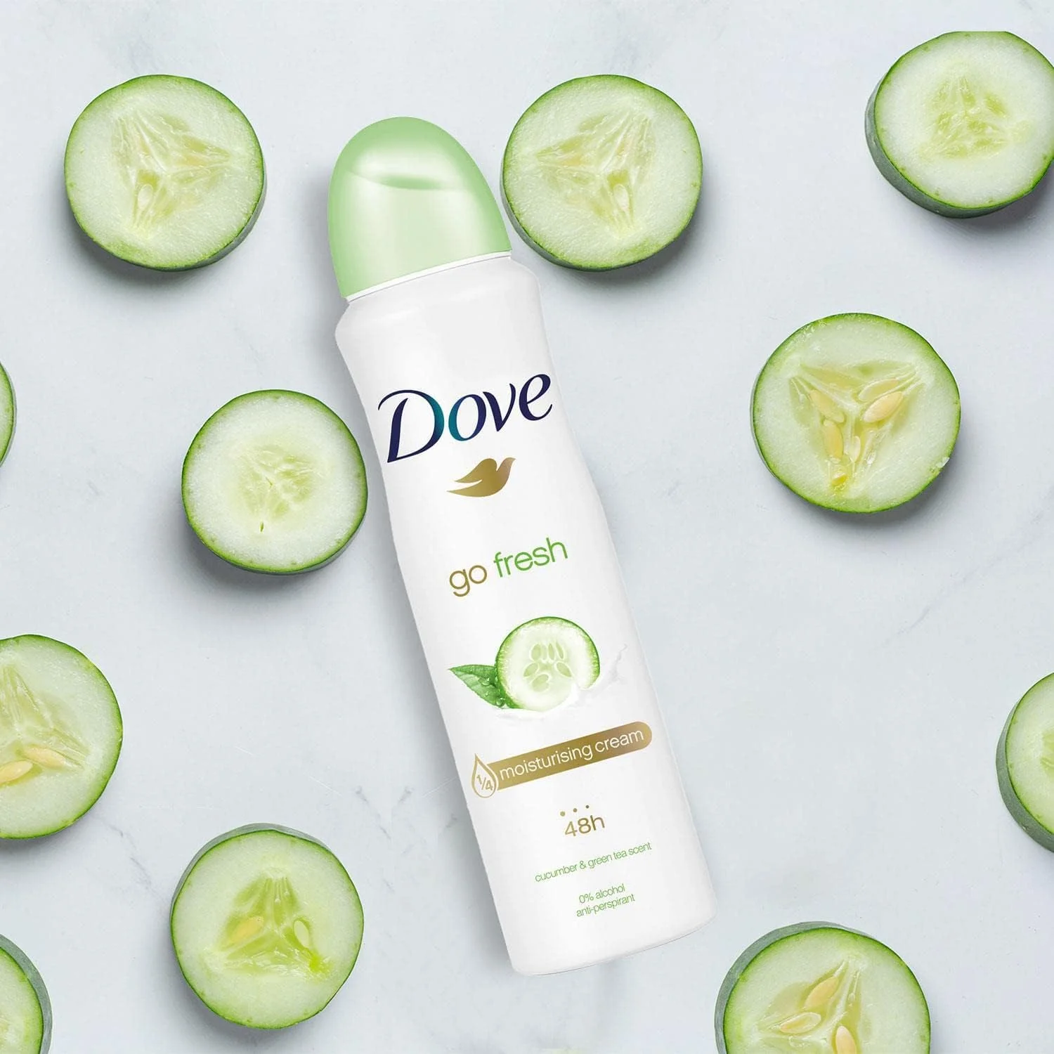 اسپری ضد تعریق زنانه داو Go Fresh با رایحه خیار و چای سبز، محافظت طولانی مدت در برابر تعریق و بوی بدن برای رایحه ای تمیز و با طراوت (150 میلی لیتر)