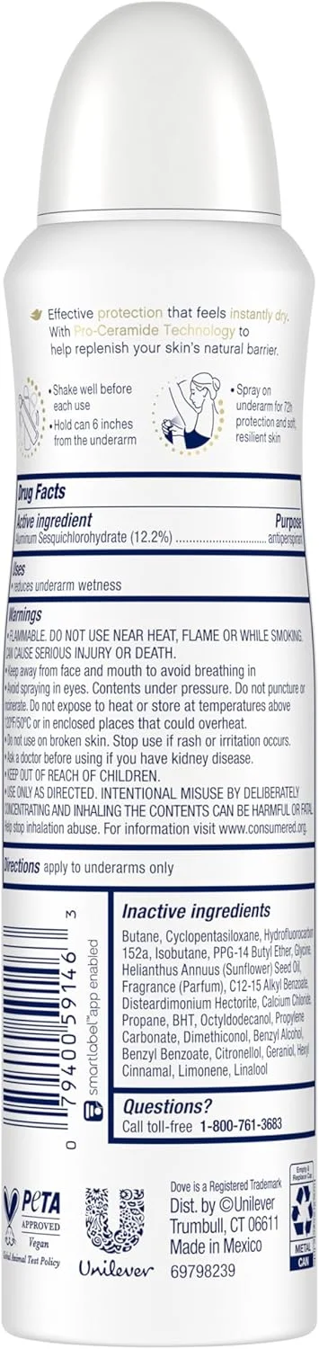 اسپری ضد تعریق داو Advanced Care Clear Finish، ضد تعریق نامرئی تست شده روی 100 رنگ، محافظت 72 ساعته در برابر بو و عرق با فناوری Pro-Ceramide، 107 گرم