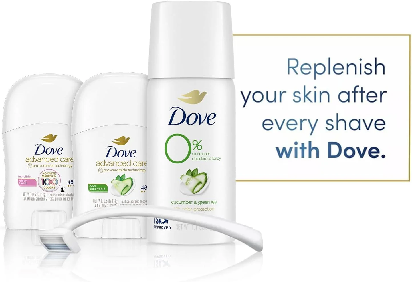 اسپری ضد تعریق مسافرتی زنانه داو، بسته 3 عددی – محافظت پیشرفته نامرئی، خنک کننده کوچک، خیار و چای سبز