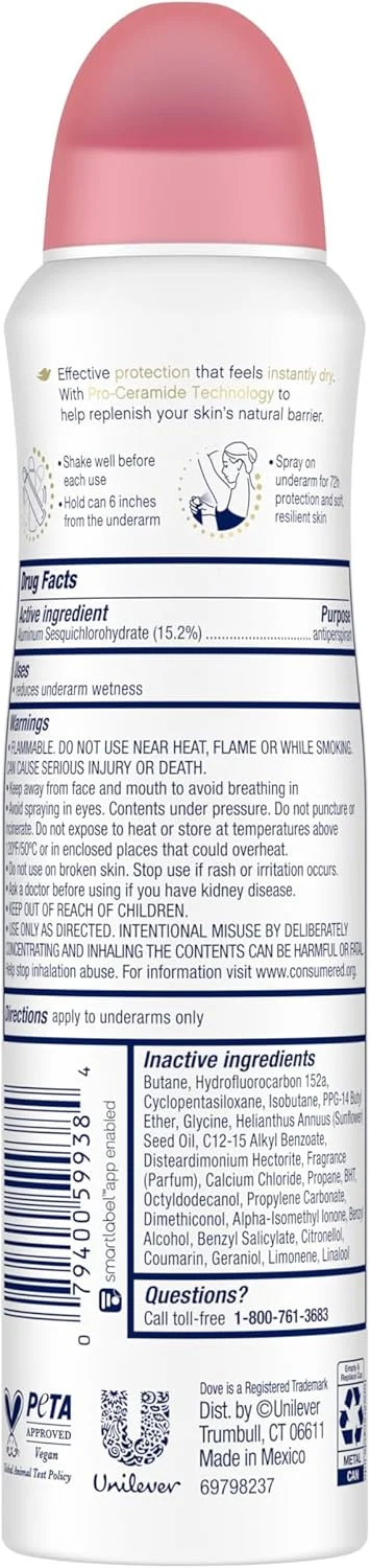 اسپری ضد تعریق داو Advanced Care با رایحه پودری و ملایم، بسته 3 عددی، کمک به ترمیم سد دفاعی پوست پس از اصلاح، ضد تعریق 72 ساعته برای زیر بغل های نرم با افزایش سطح سرامید، 107 گرم