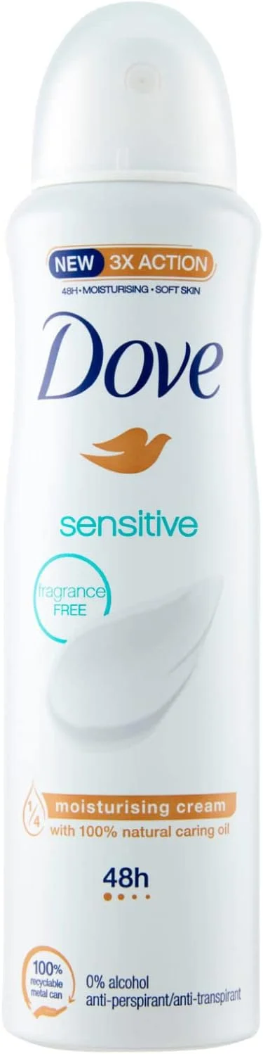 اسپری دئودورانت داو مخصوص پوست حساس، محافظت 48 ساعته، بدون رایحه و الکل - 5 عدد بطری 150 میلی لیتری