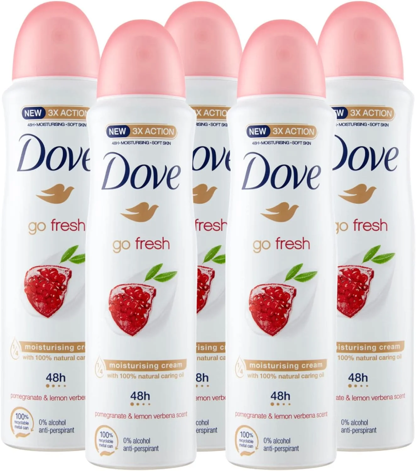 ۵ عدد اسپری ضد تعریق داو Go Fresh با رایحه انار و سدرینا، بدون الکل، ۱۵۰ میلی لیتر