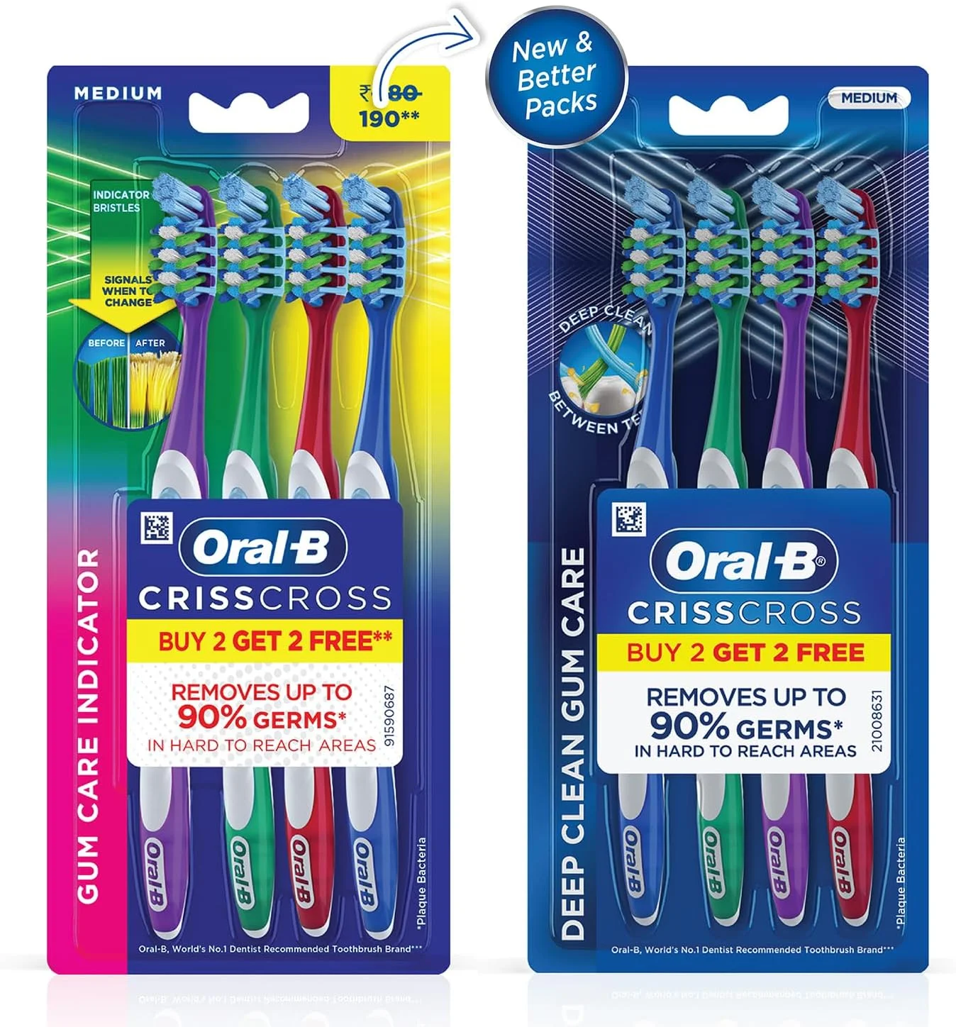 مسواک دستی اورال-بی مدل CrissCross Gum Care برای بزرگسالان (چند رنگ، متوسط، خرید 2 عدد + 2 عدد رایگان) 4 عدد