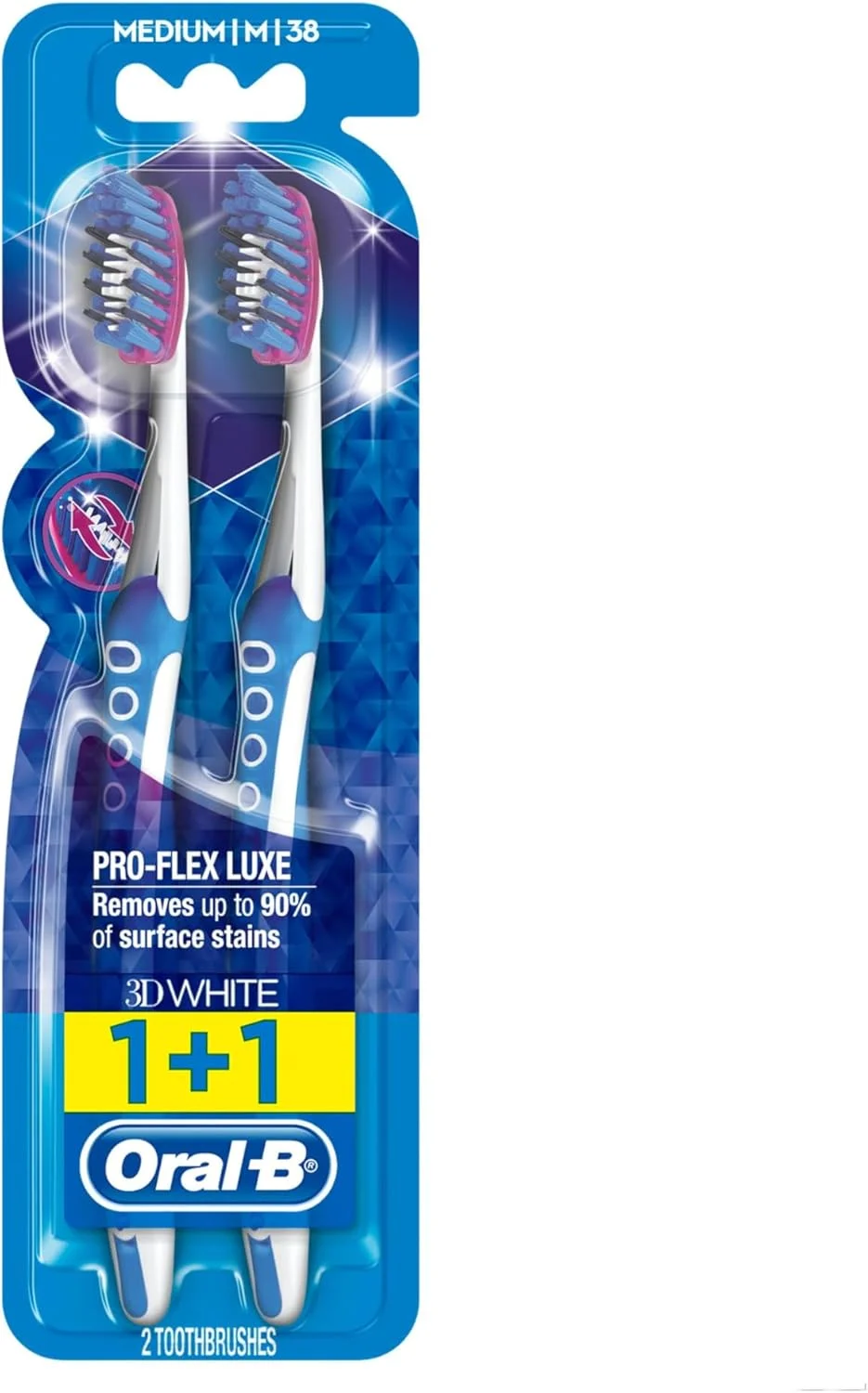 مسواک دستی اورال-بی 3D White Luxe Pro-Flex با برس متوسط، 2 عددی