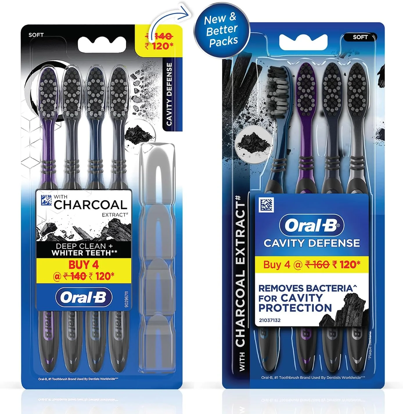 مسواک نرم مشکی اورال بی مدل Cavity Defense 123 (بسته 4 عددی) - هند - رنگ های متنوع