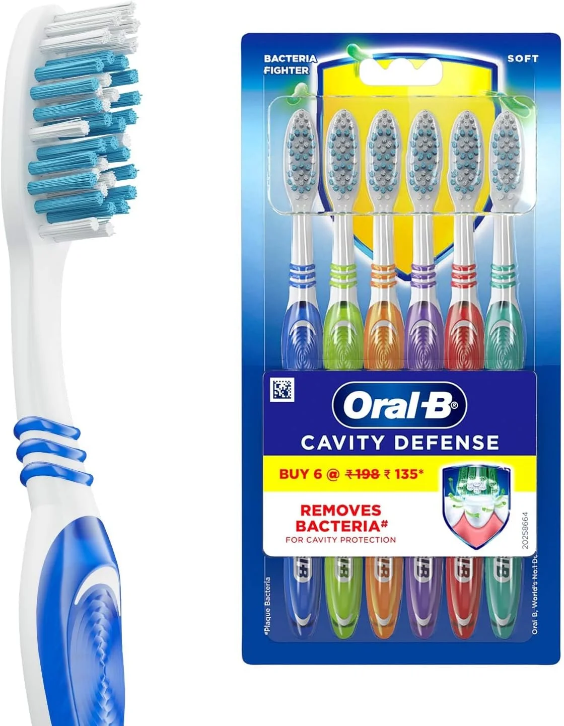 مسواک نرم محافظت از دندان Oral-B برای بزرگسالان، برس نرم، از بین برنده باکتری ها برای محافظت از دندان، ست مسواک چند رنگ، برند توصیه شده توسط دندانپزشکان Oral-B (بسته فوق العاده 6 عددی)