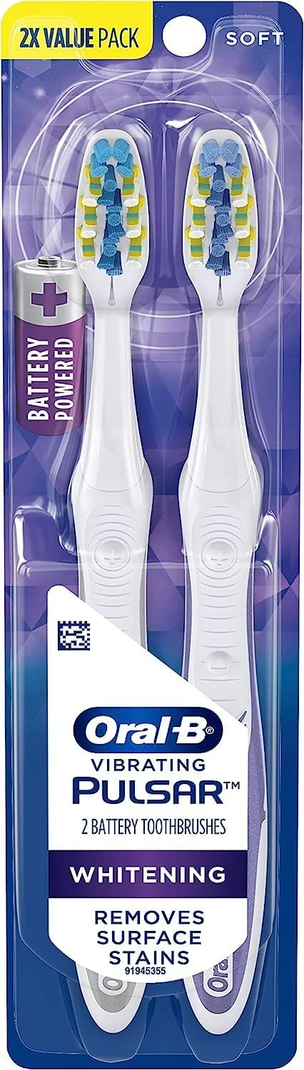 مسواک باتری خور Oral-B Pulsar 3D White، نرم، 2 عدد (رنگ ها ممکن است متفاوت باشند)