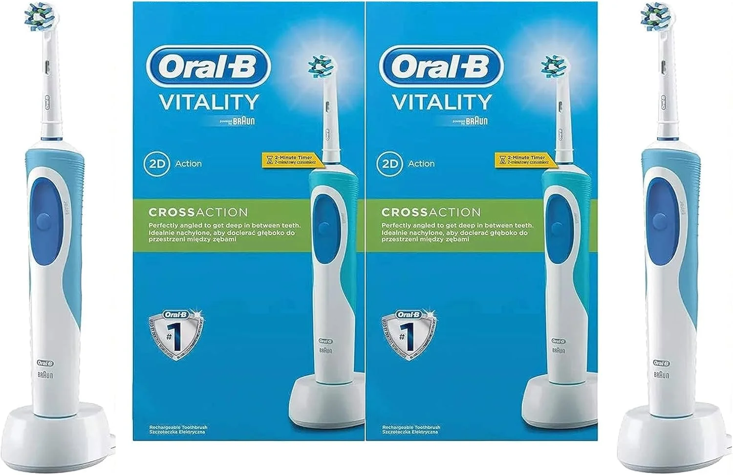 مسواک برقی شارژی اورال-بی مدل D12.513 Vitality، بسته دو عددی - D12 - Vitality Precision Clean، تایمر 2 دقیقه ای (بسته بندی ممکن است متفاوت باشد)