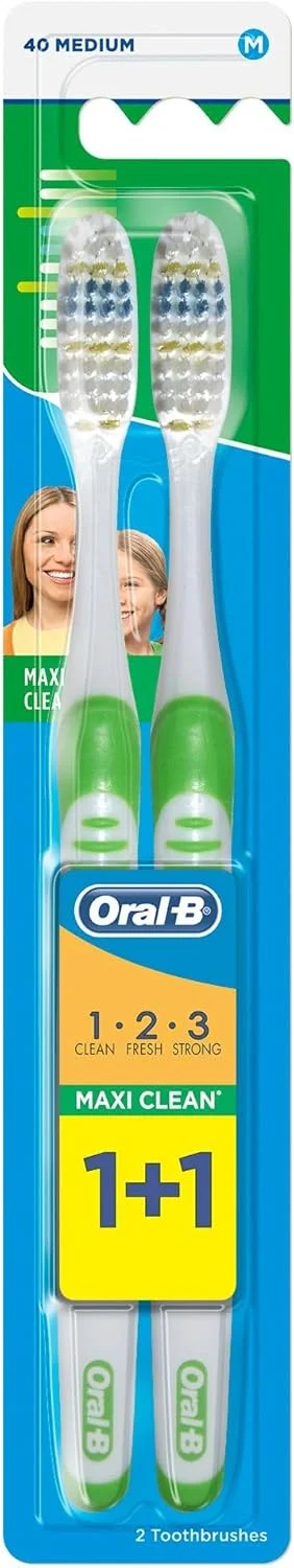 مسواک دستی اورال-بی مدل Maxi Clean 123، بسته 2 عددی، رنگ های متنوع