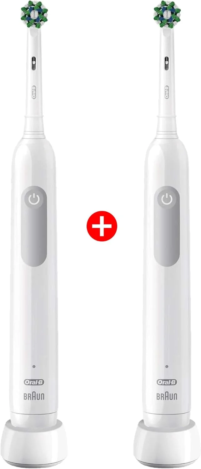 مسواک برقی شارژی اورال-بی پرو 1-1000 بسته 1+1 - تمیز کردن سه بعدی، سنسور فشار، مسواک برقی با سر برس CrossAction - سفید