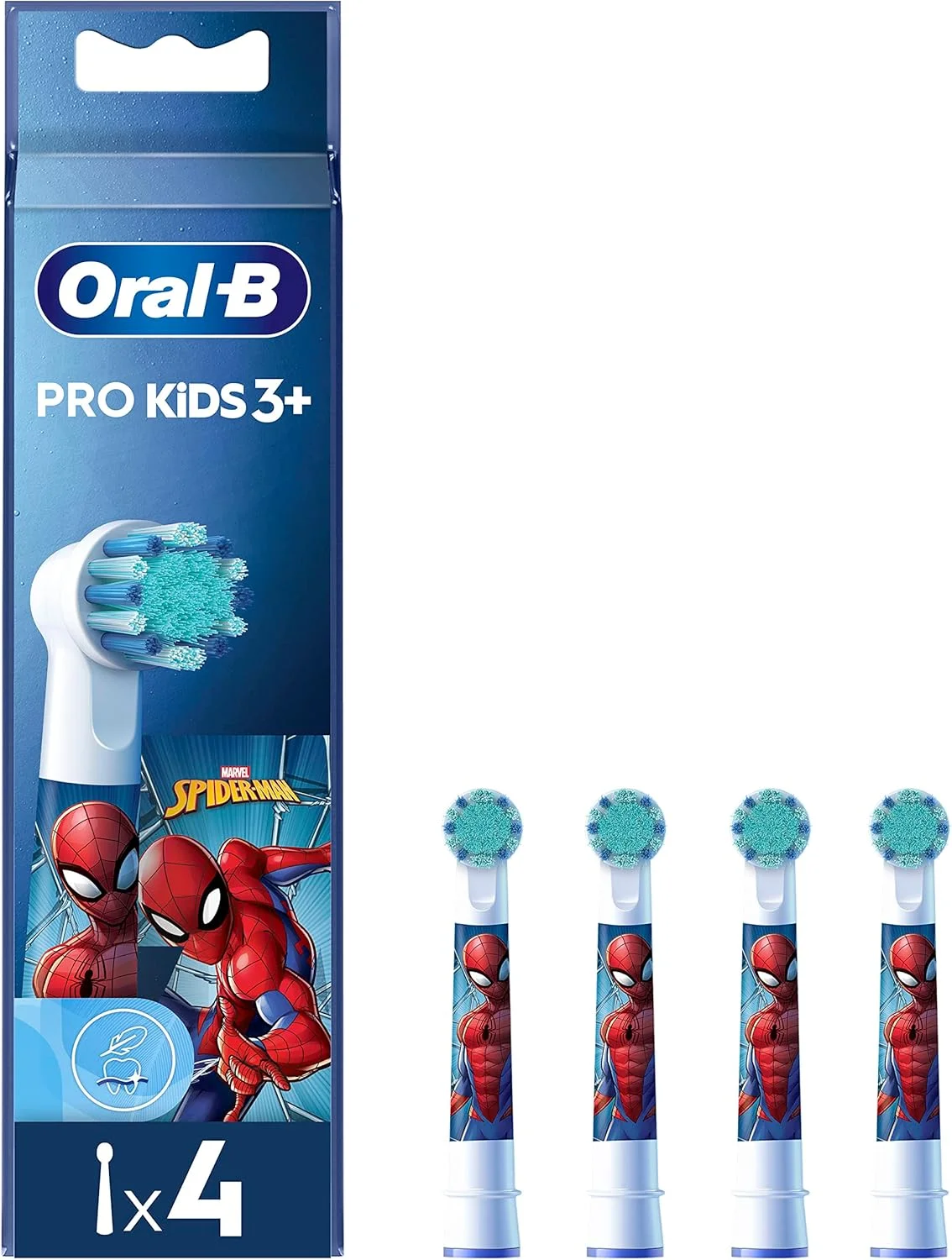 سری مسواک برقی کودکانه Oral-B Pro Kids، با طرح شخصیت های مرد عنکبوتی، برس های بسیار نرم، برای سنین 3 سال به بالا، بسته 4 عددی، سفید