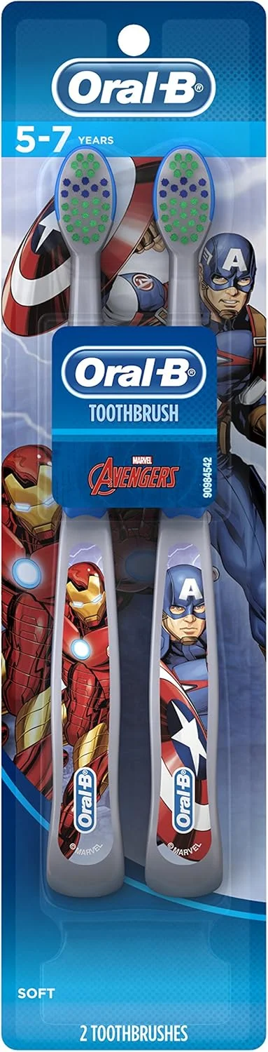 مسواک دستی کودکانه Oral-B با طرح مرد عنکبوتی مارول، برس نرم، برای کودکان و نوپایان 3 سال به بالا، 2 عدد