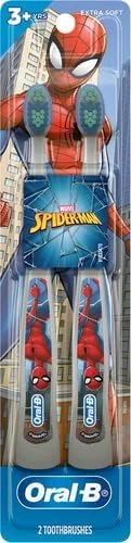 مسواک دستی کودکانه Oral-B با طرح مرد عنکبوتی مارول، برس نرم، برای کودکان و نوپایان 3 سال به بالا، 2 عدد