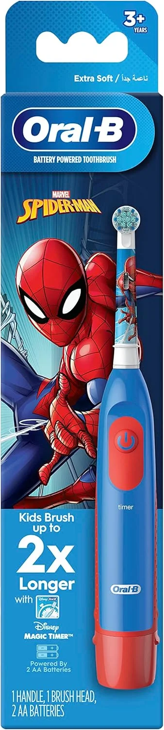 مسواک باتری‌دار کودکانه Oral-B با طرح مرد عنکبوتی مارول، برس نرم، سر برس قابل تعویض، برای کودکان 3 سال به بالا، تایمر 2 دقیقه‌ای، DB 5.510.1 K