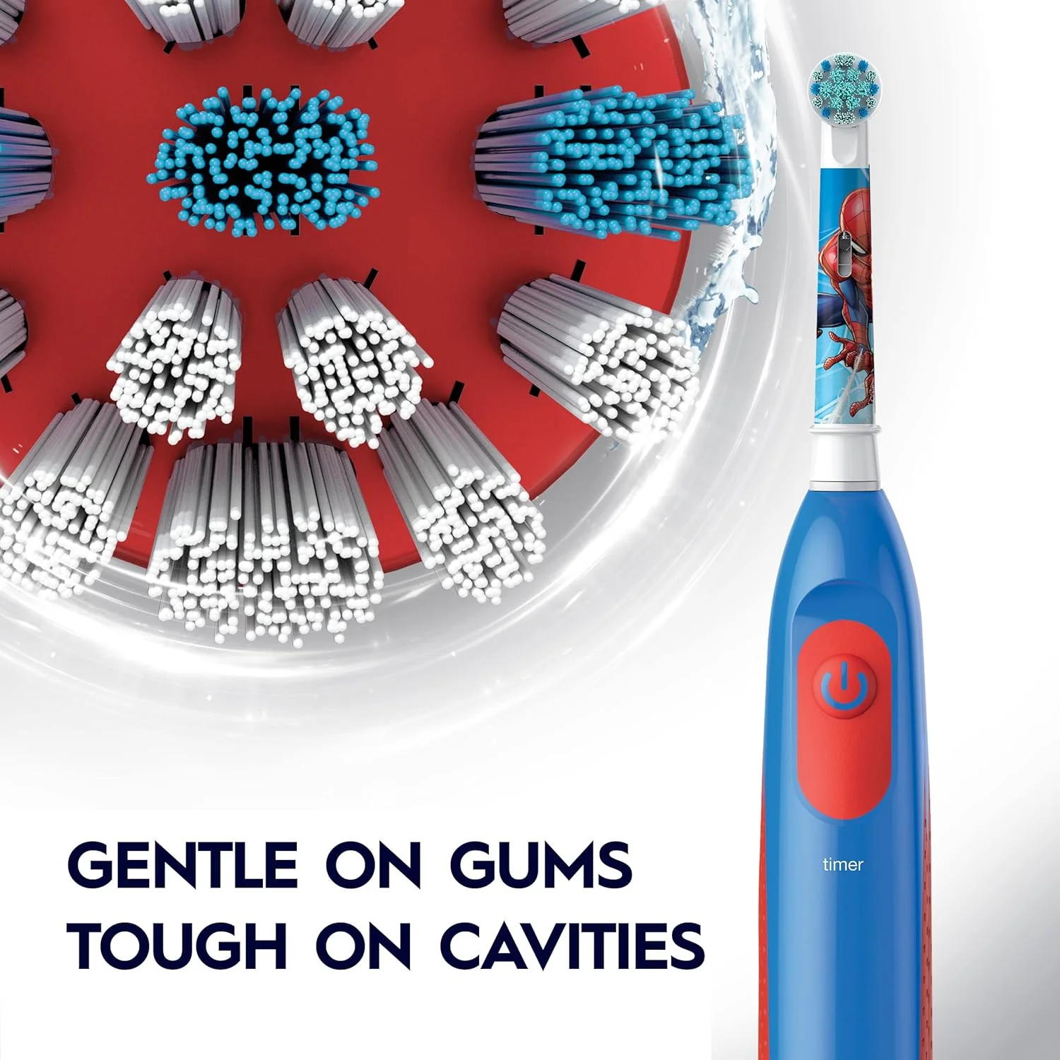 مسواک باتری‌دار کودکانه Oral-B با طرح مرد عنکبوتی مارول، برس نرم، سر برس قابل تعویض، برای کودکان 3 سال به بالا، تایمر 2 دقیقه‌ای، DB 5.510.1 K