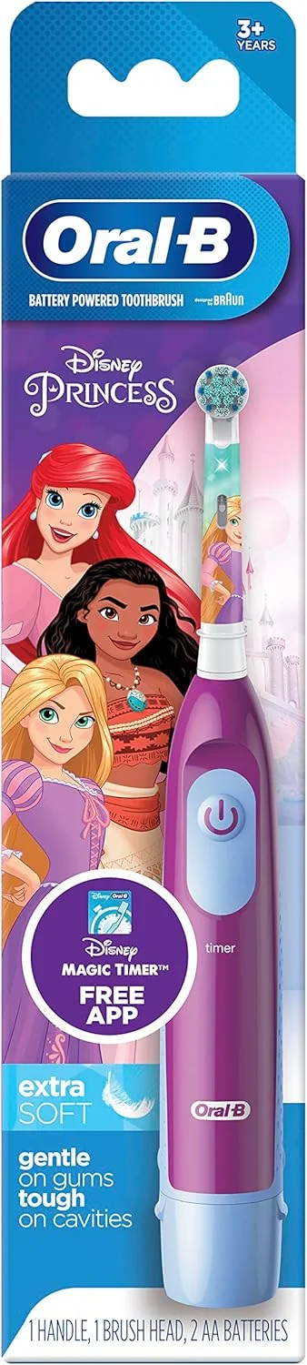 مسواک باتری خور کودکانه اورال-بی با طرح پرنسس های دیزنی، برس نرم، سر قابل تعویض، برای کودکان 3 سال به بالا، تایمر 2 دقیقه ای، DB 5.510.1 K