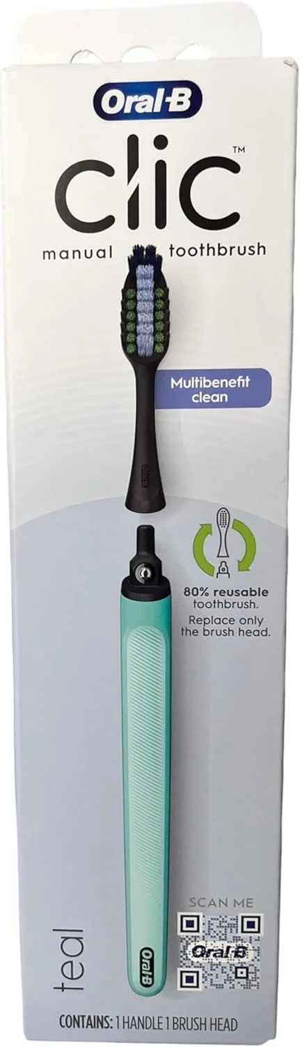 مسواک دستی Oral-B Clic، آبی-سبز، با سر برس قابل تعویض - 1 عدد