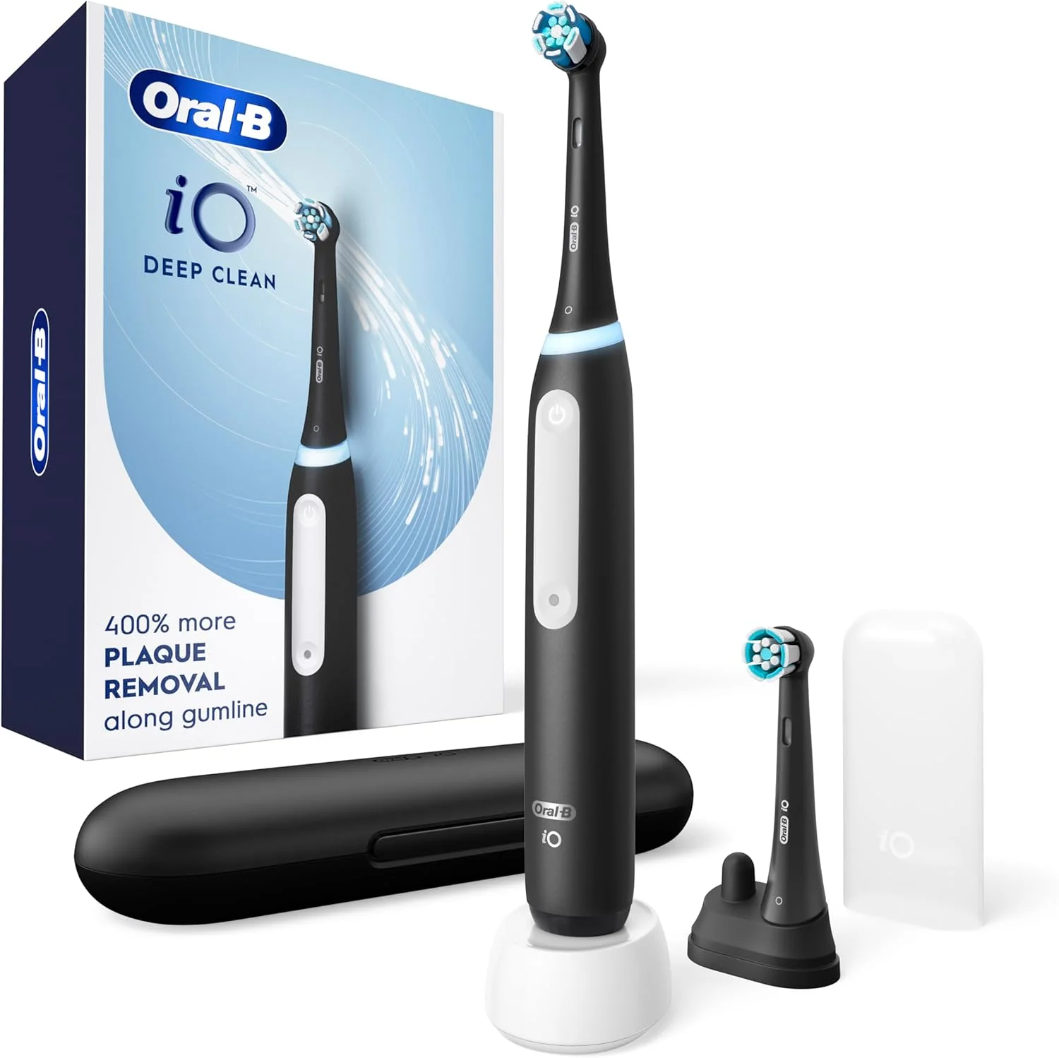 مسواک برقی شارژی Oral-B iO Deep Clean، مشکی با سری محدود iO Series 3، دارای 2 سری مسواک و کیف مسافرتی - دارای حسگر فشار برای محافظت از لثه - 3 حالت تمیز کردن - تایمر 2 دقیقه ای