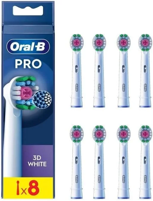 یدک مسواک برقی اورال-بی Pro 3D White، دارای الیاف X شکل و کاپ پولیش منحصربهفرد برای سفید کردن دندانها و از بین بردن لکههای سطحی، بسته 8 عددی، سفید یدک مسواک برقی اورال-بی Pro 3D White، دارای الیاف X شکل و کاپ پولیش منحصربهفرد برای سفید کردن دندانها و از بین بردن لکههای سطحی، بسته 8 عددی، سفید