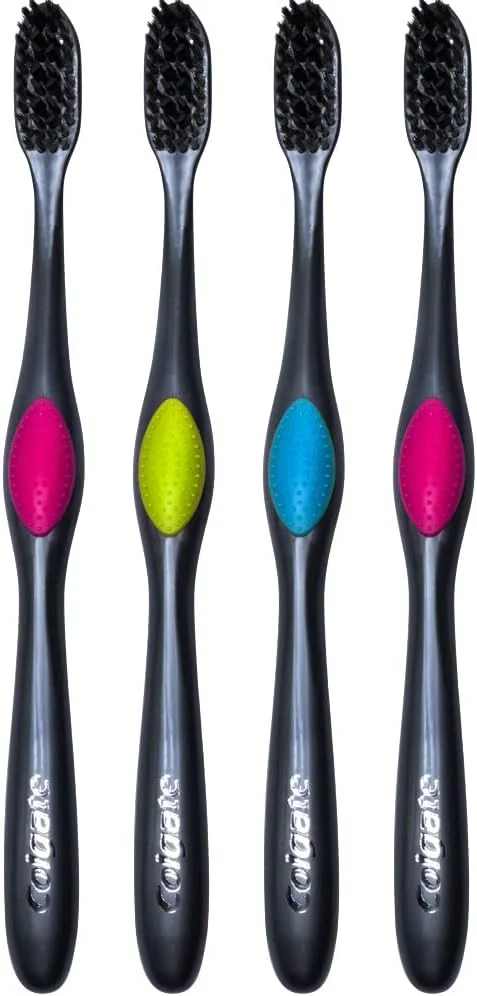 مسواک کلگیت 360 با الیاف ذغالی، برس نرم (رنگ ها متنوع) - بسته 4 عددی
