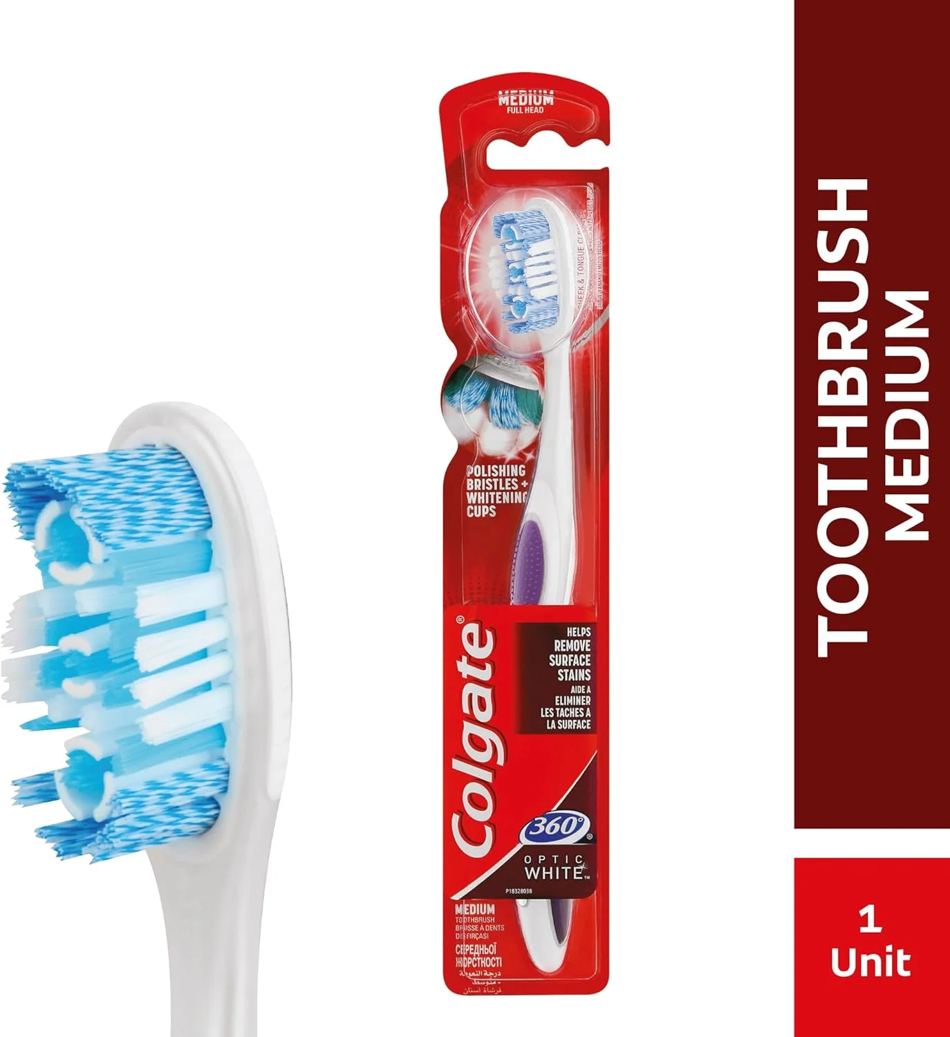 مسواک سفید کننده کلگیت 360 اپتیک وایت با برس متوسط، 1 عدد