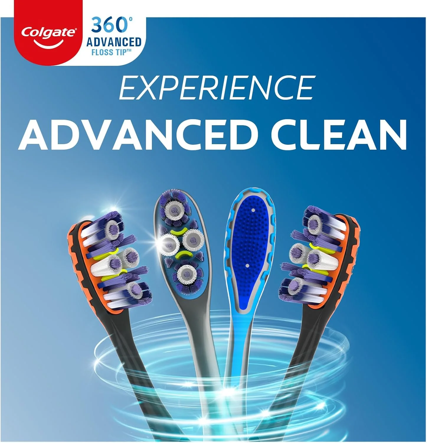 مسواک بزرگسال کلگیت 360 مدل Advanced Clean با برس نرم، بسته 6 عددی، دارای تمیز کننده زبان و گونه، ملایم برای لثه و دندان، از بین برنده پلاک، 6 عدد