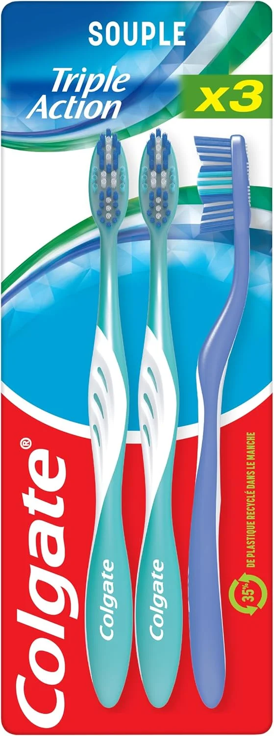 کالگیت - مسواک نرم سه کاره - تمیز کننده بین دندانی - سفیدی طبیعی - تنفس تازه - بسته 3 عددی