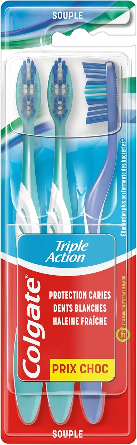 کالگیت - مسواک نرم سه کاره - تمیز کننده بین دندانی - سفیدی طبیعی - تنفس تازه - بسته 3 عددی