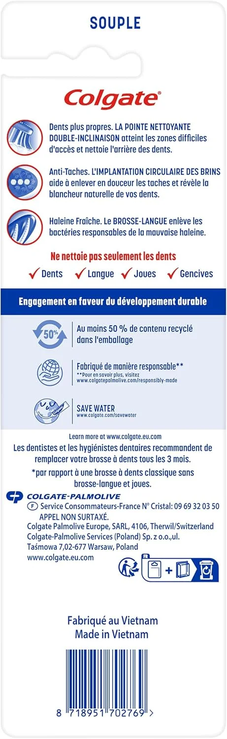 کالگیت - مسواک نرم سه کاره - تمیز کننده بین دندانی - سفیدی طبیعی - تنفس تازه - بسته 3 عددی