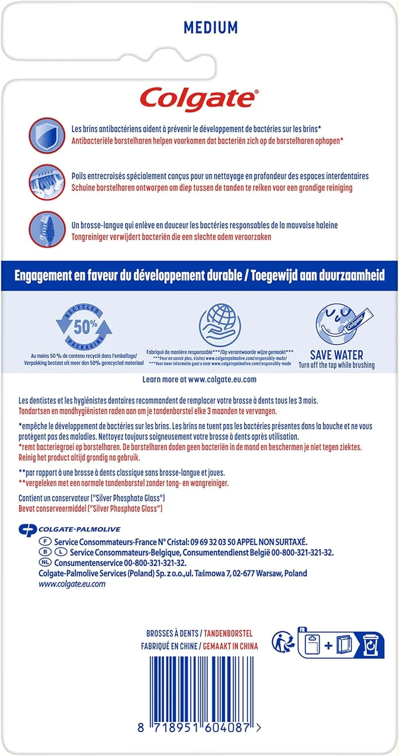 مسواک کلگیت زیگزاگ 6 عددی با برس متقاطع برای تمیز کردن کامل بین دندانی، از بین بردن باکتری ها و تنفس تازه، تمیز کننده زبان و تمیز کننده گونه
