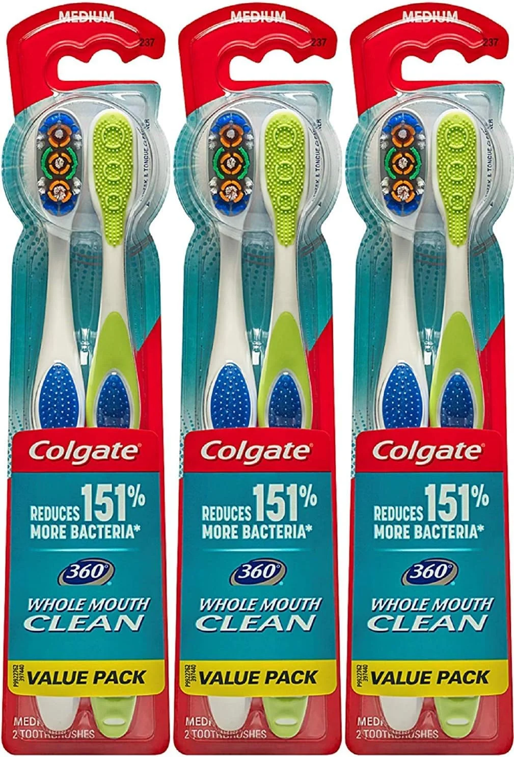 مسواک مدیوم کلگیت 360 با تمیز کننده زبان و گونه، 6 عددی