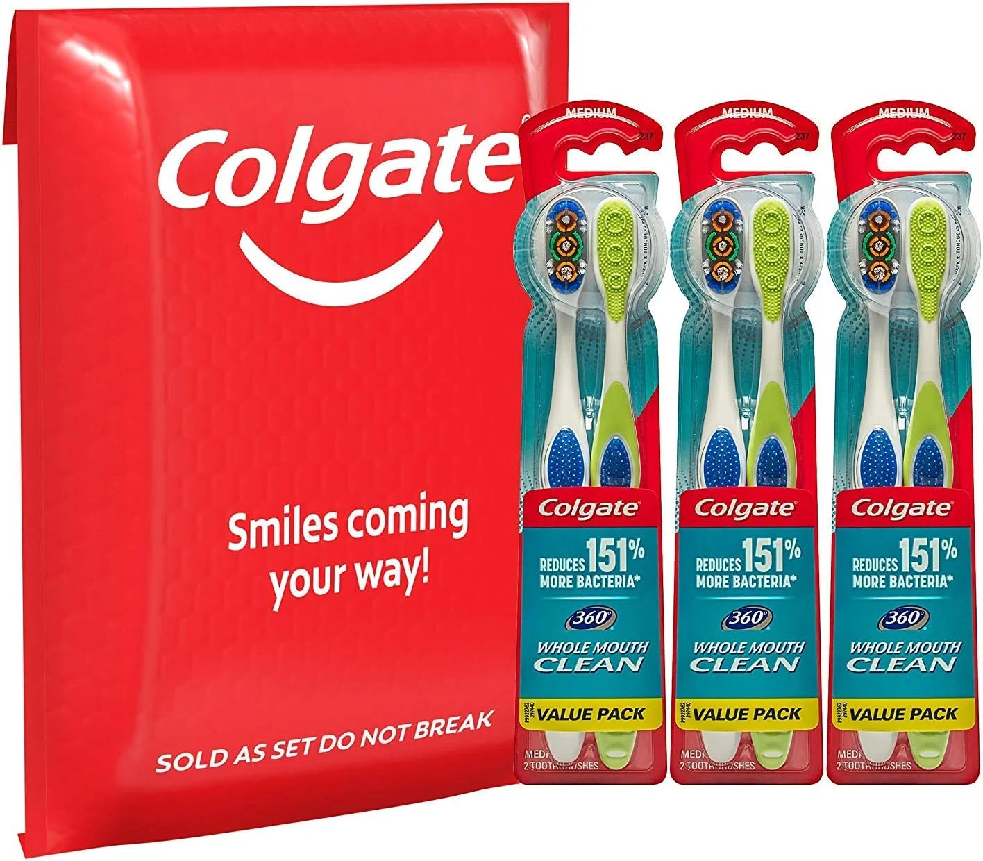 مسواک مدیوم کلگیت 360 با تمیز کننده زبان و گونه، 6 عددی