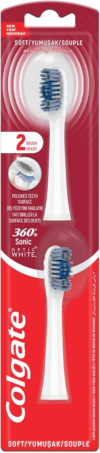 یدک مسواک باتری خور سونیک کلگیت 360 اپتیک وایت، نرم کننده و سفید کننده، 2 عددی