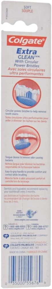 مسواک کلگیت اکسترا کلین با سر کامل، نرم، رنگ های متنوع (بسته 12 عددی)
