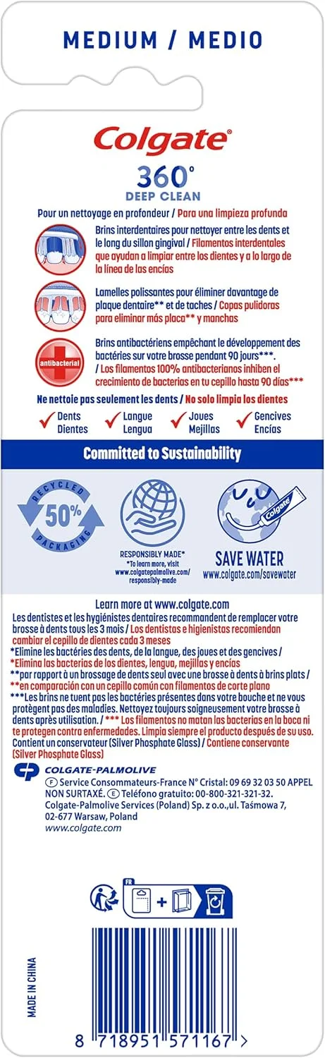 مسواک مدیوم کلگیت 360 Deep Clean - از بین برنده باکتری ها - رشته های بین دندانی تمیز کننده بین دندان ها مسواک مدیوم کلگیت 360 Deep Clean - از بین برنده باکتری ها - رشته های بین دندانی تمیز کننده بین دندان ها