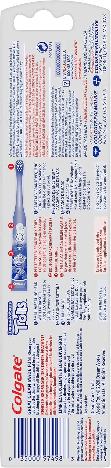 مسواک برقی کودک کلگیت، ترول ها، برس های بسیار نرم، 1 عدد