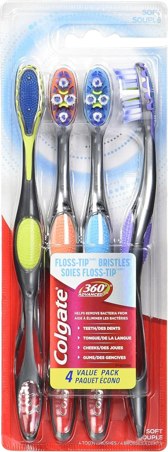 مسواک کلگیت 360 با برس های نرم و نوک نخ دندان، بسته 4 عددی مسواک کلگیت 360 با برس های نرم و نوک نخ دندان، بسته 4 عددی